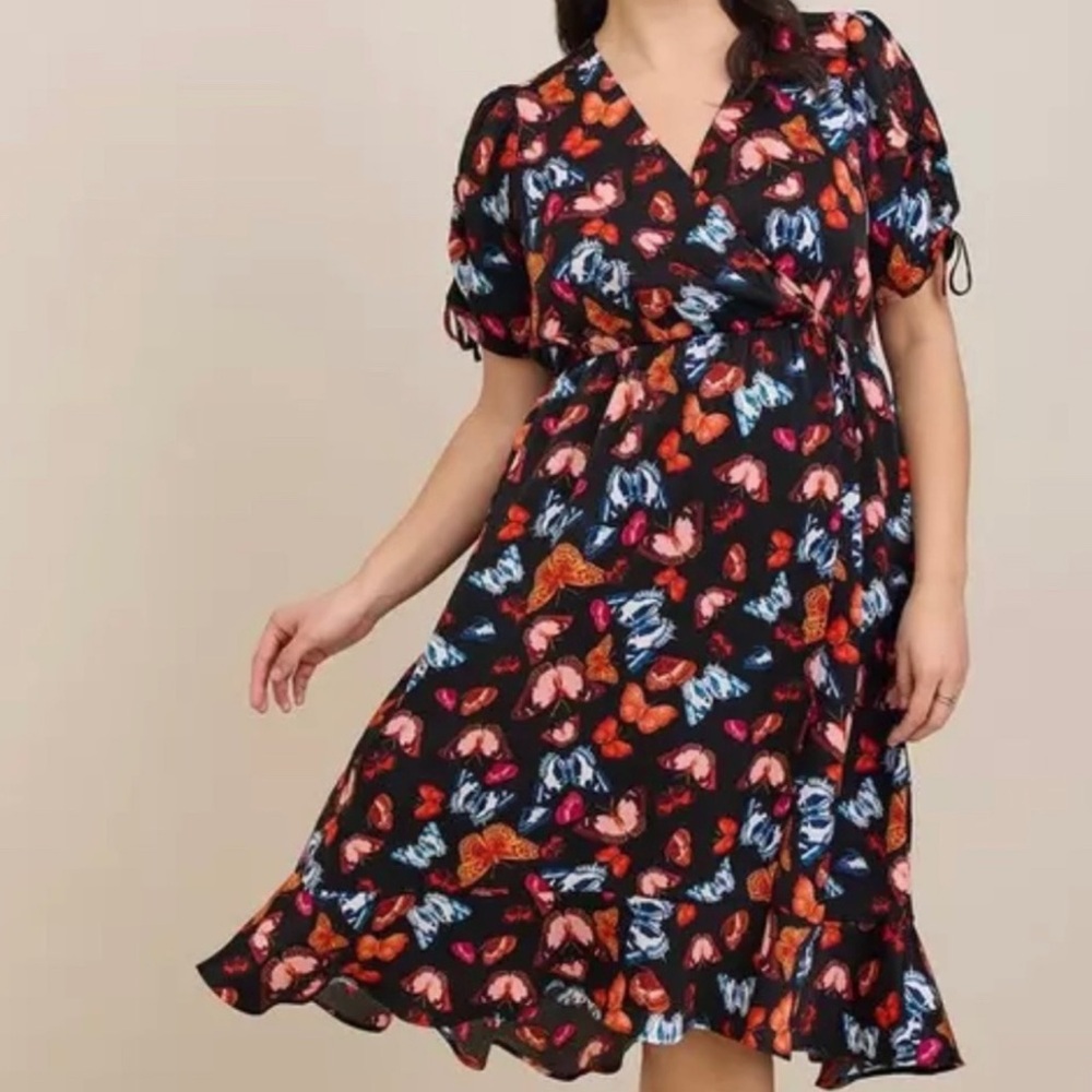 Torrid Black Midi Dress with Colorful Floral Print 2x